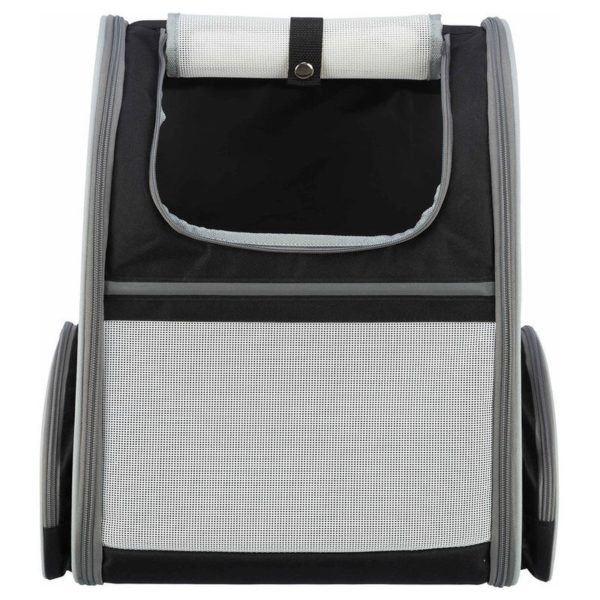 sac à dos pour petits chiens jusqu'à 8 kg et mini bergers australiens avec compartiments de rangement vue du produit de face avec la poche principale ouverte
