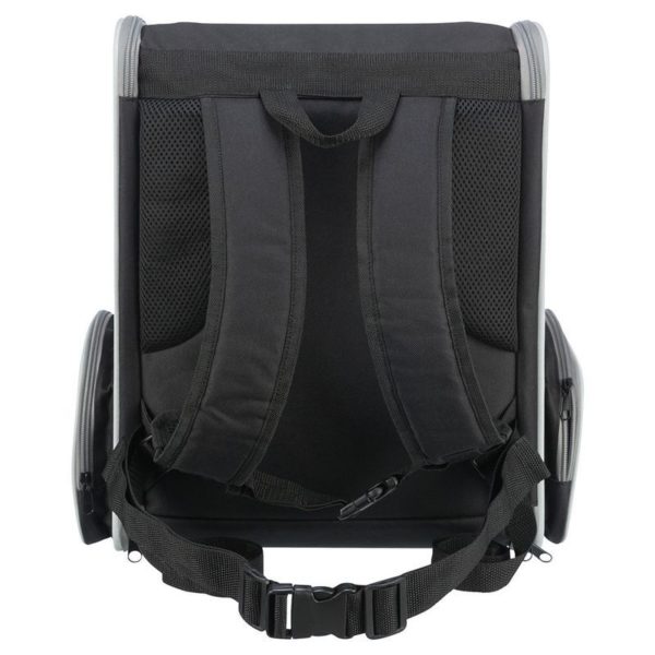sac à dos pour petits chiens jusqu'à 8 kg et mini bergers australiens avec compartiments de rangement vue de derrière avec les lanières à mettre sur les épaules