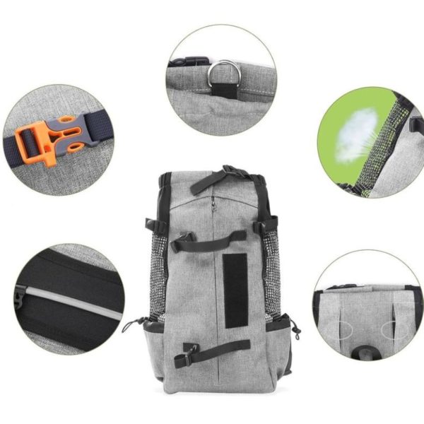 sac à dos pour chien grande capacité qui convient aux bergers australiens et aux chiens de taille moyenne à grande jusqu'à 16kg de capacité muni de nombreux accessoires pour le confort et la maniabilité du sac